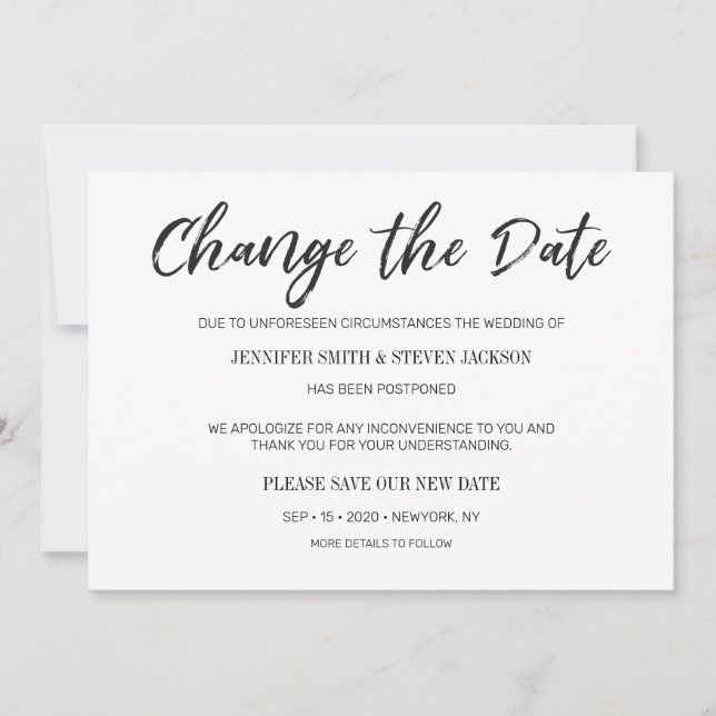 Svart Förändra datumet för Utsett Tillfälle Meddel Inbjudningar (Framsida)