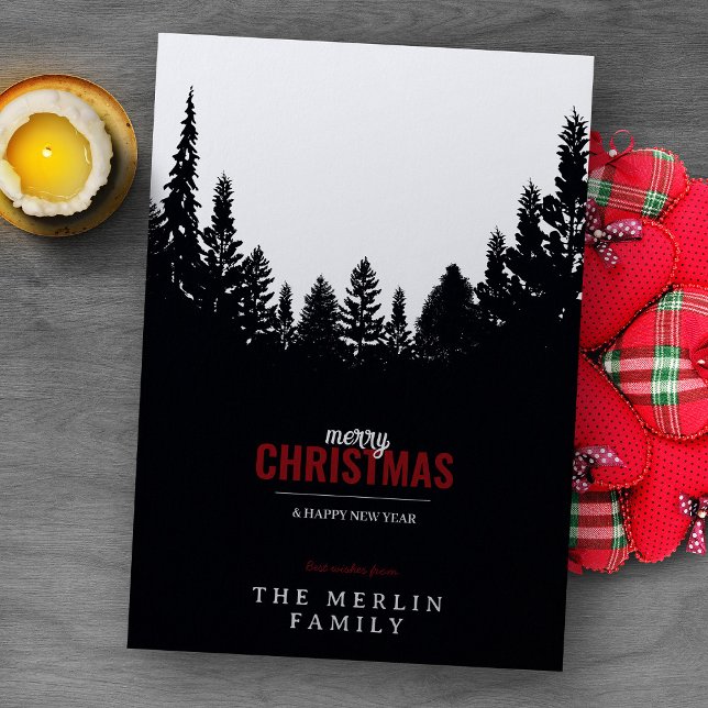 Svart Forest and Snö God jul Helgdag Card Julkort (Skapare uppladdad)