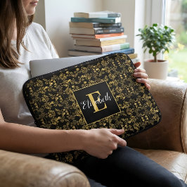 Svart förgylld damaskusmonogram med personligt nam laptop fodral