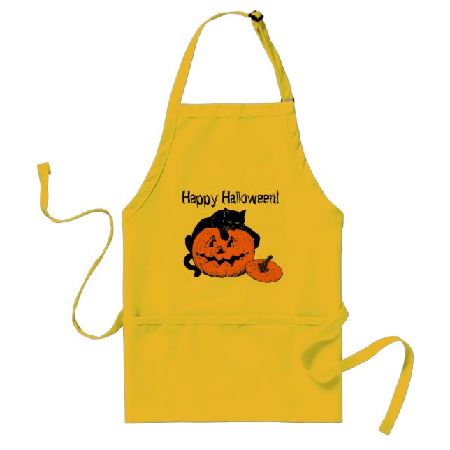 Svart förkläde för kattpumpahappy halloween (Framsidan)
