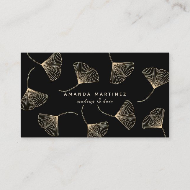Svart förmånskort för Guld Falling Ginkgo Löv Visitkort (Framsida)