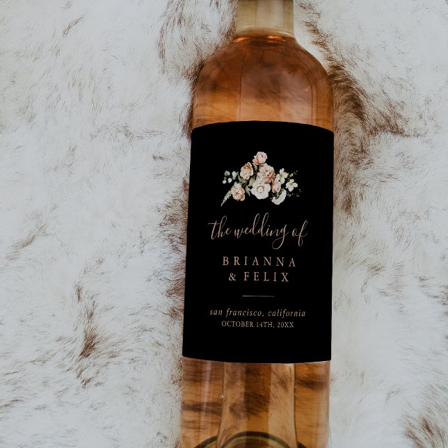 Svart Formell etikett för Royalet Blommigt Bröllop (Skapare uppladdad)