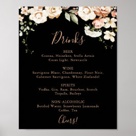 Svart formellt Royal Blommigt Bröllop Drinks Menu  Poster