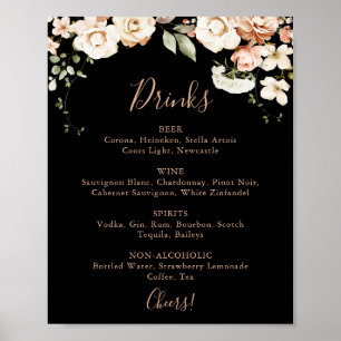 Svart formellt Royal Blommigt Bröllop Drinks Menu  Poster