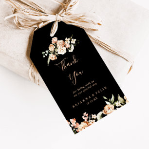 Svart formellt Royal Blommigt Bröllop Tack Presentetikett
