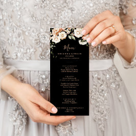 Svart, formellt Royal, Blommigt, middag Meny