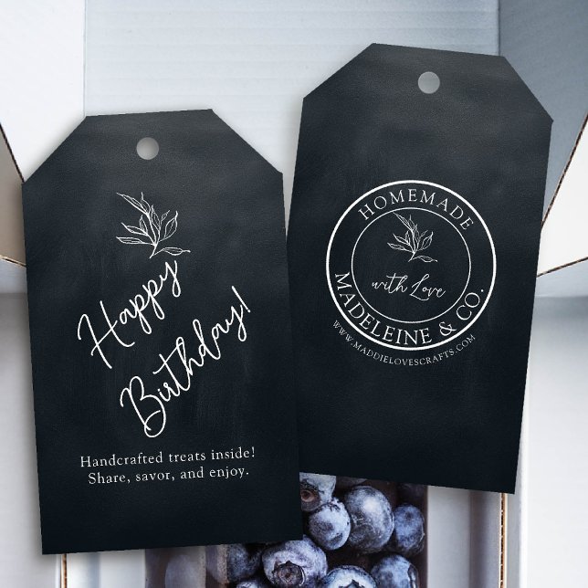 Svart förpackning av Homemade botaniska Anpassning Presentetikett (homemade gift tag template artisan maker crafter craft gifting boutique small business branding)