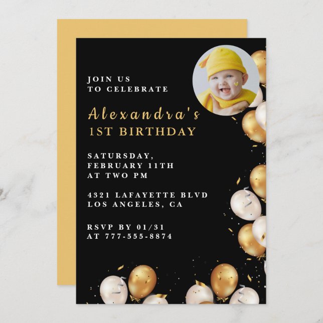 Svart första födelsedag - inbjudan till Guld Ballo (Fram/baksida)
