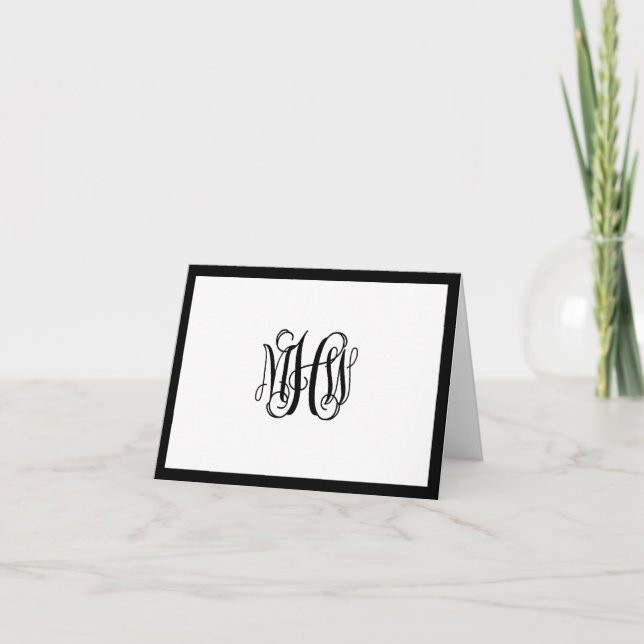 Svart första vinskriptmonogram DIY BG Anteckningskort (Framsida)