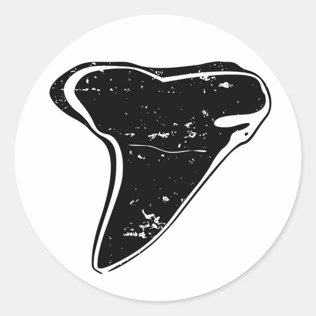 Svart förstenad hajtanddegen runt klistermärke (Framsida)