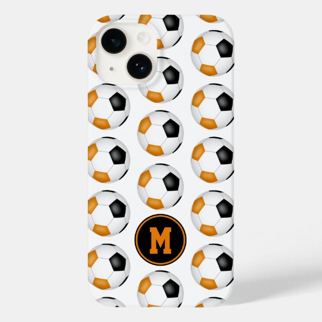 Svart fotbollar med orange mönster monogrammat (Baksida)