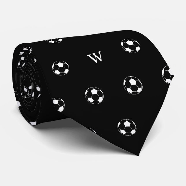Svart fotbollsgåva med monogram initialer slips (Rullad)