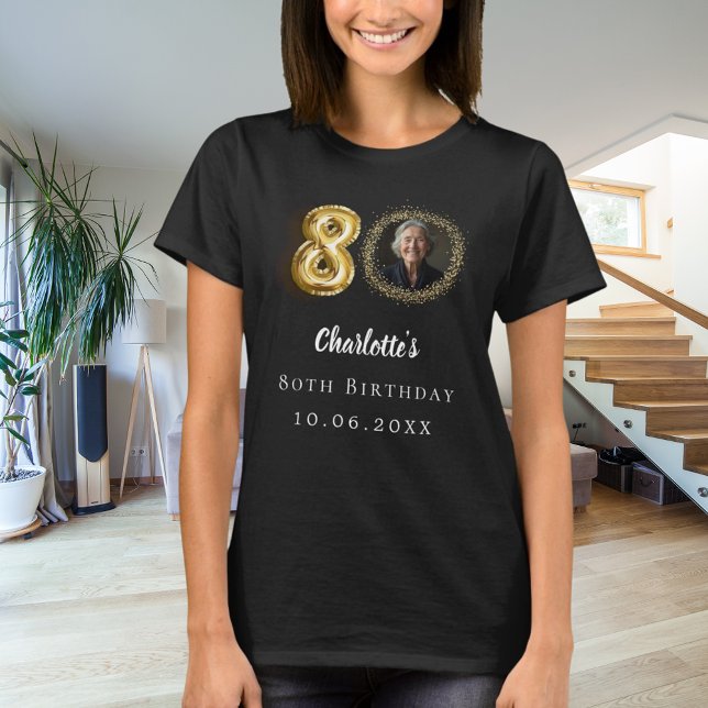 Svart foto av guld på 80-årsdagen t shirt (Skapare uppladdad)