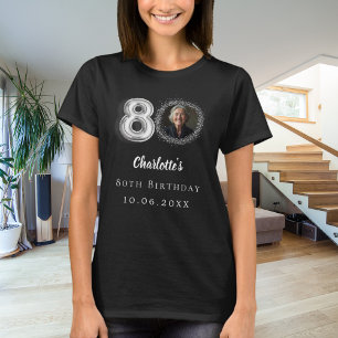 Svart foto av silver på 80-årsdagen t shirt