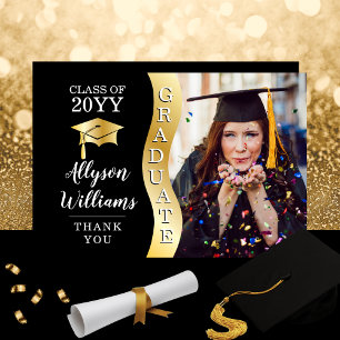 Svart Foto av Wave Grad Cap från Guld Student Tack Kort