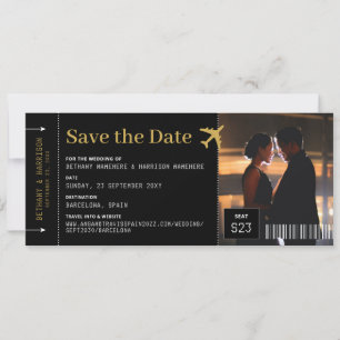 Svart foto Bröllop spara datum-boardingpass