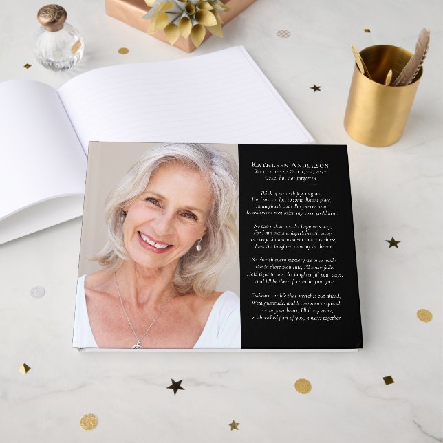 Svart foto-Dikt minnesfunktion Gästböcker (Framsida Öppen)