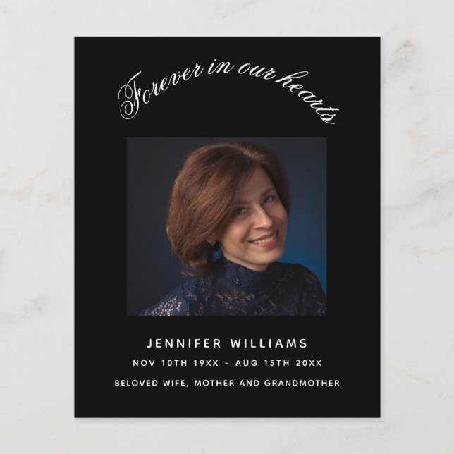 Svart foto elegant begravningsprogram (Framsida)