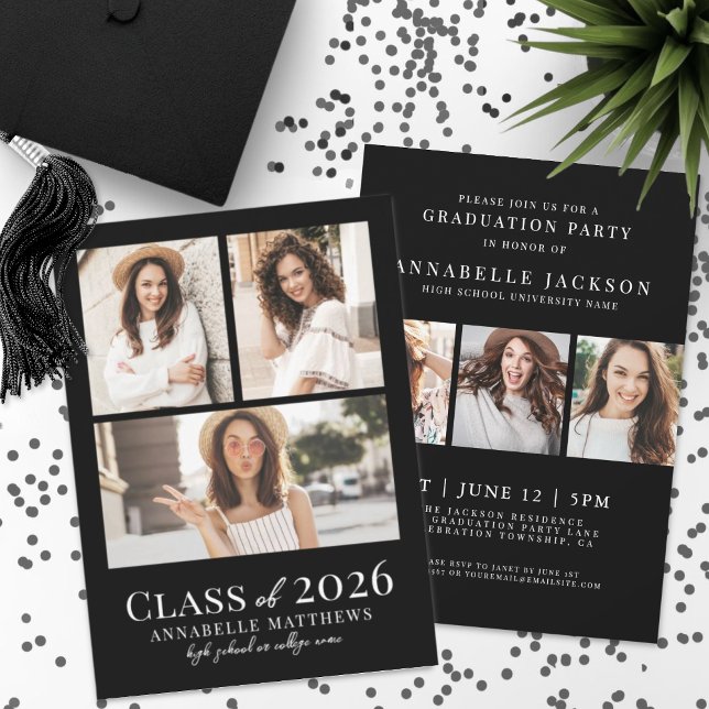 Svart Foto Examen Fest Inbjudan (Black Photo Graduation Party Invitation)