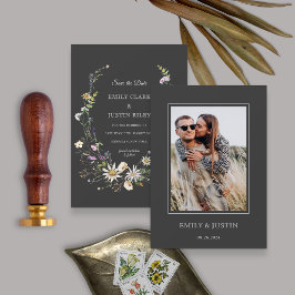 Svart foto för elegant Wildblomma Spara datum Inbjudningar