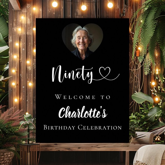 Svart foto med 90:e födelsedagsfest välkomnas poster (Skapare uppladdad)