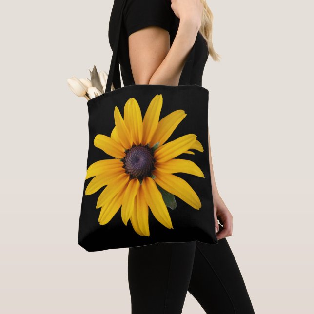 Svart foto med gult Flower Tygkasse (Närbild)