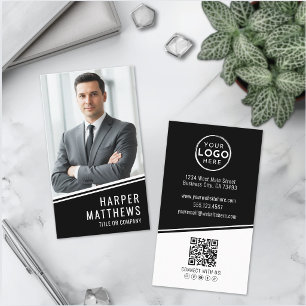 Svart Foto QR-kod Logotyp Vertikal Visitkort
