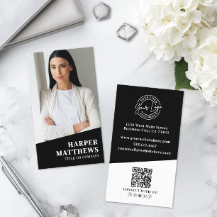 Svart Foto QR-kod Logotyp Vertikal Visitkort