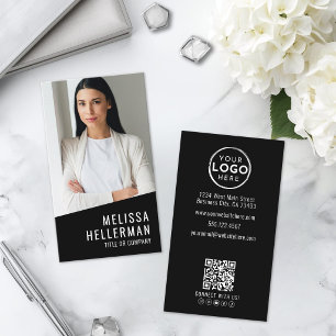 Svart Foto QR-kod Logotyp Vertikal Visitkort