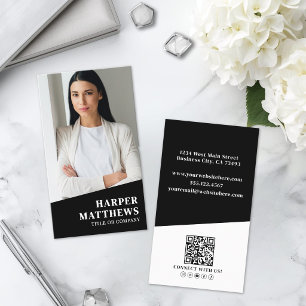Svart Foto QR-kod Vertikal Visitkort