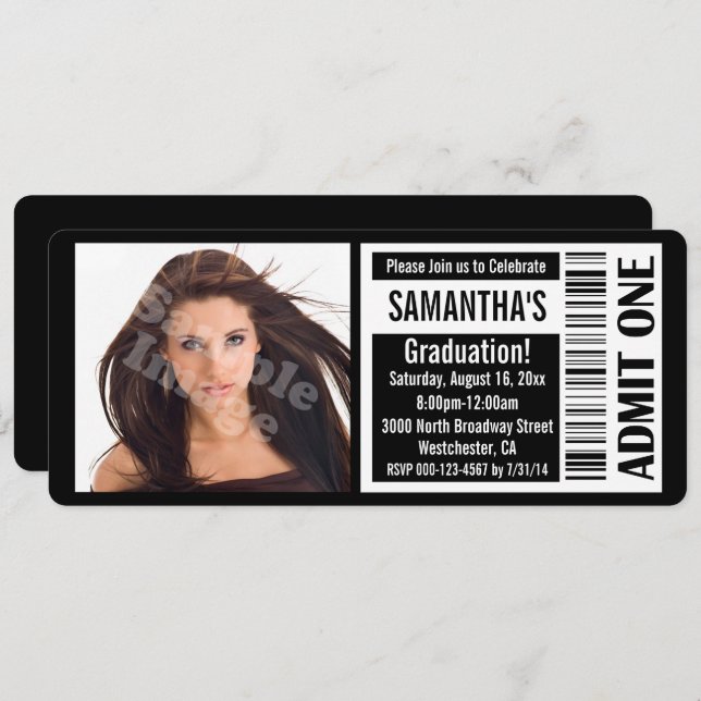 Svart foto-Studentfest Biljett-inbjudan Inbjudningar (Fram/baksida)