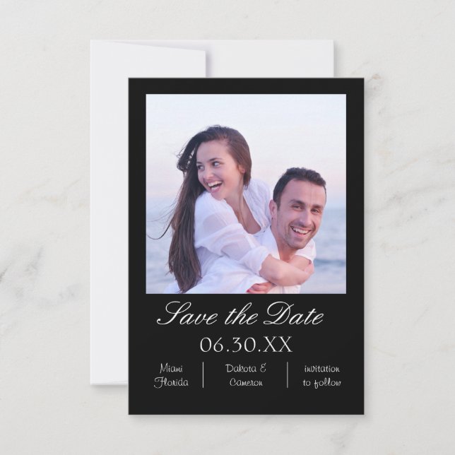 Svart foto vertikalt - 3x5 Save the Date Spara Datumet (Framsida)