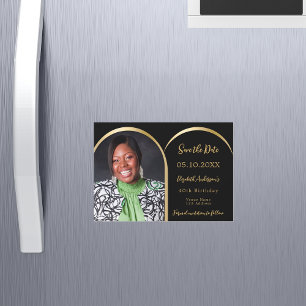 Svart fotoarch i guld Birthday Spara datumkortet Magnetisk Inbjudningskort