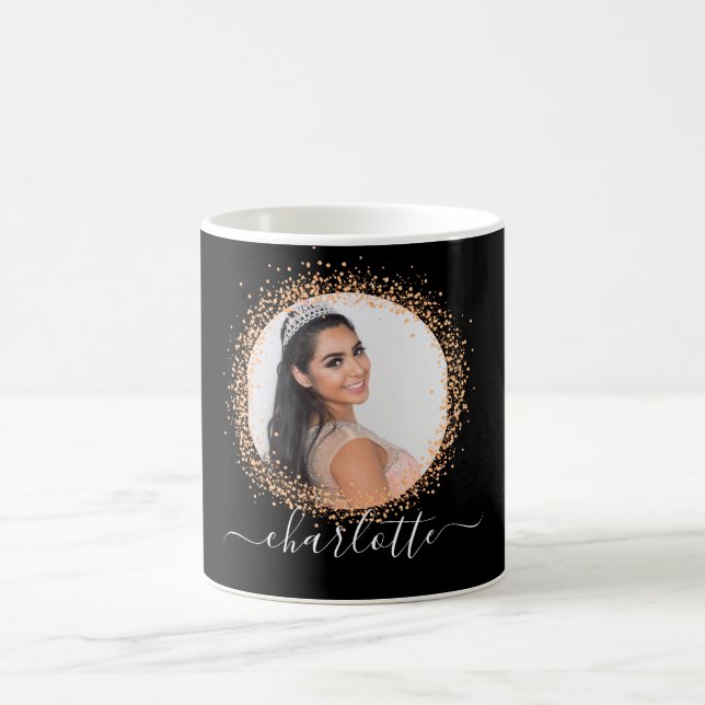 Svart fotoglamous guld namn-skript kaffemugg (Center)