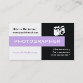 Svart fotograf, vit, lavender öga-fångst visitkort