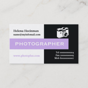 Svart fotograf, vit, lavender öga-fångst visitkort