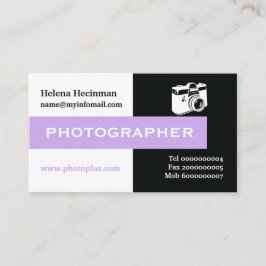 Svart fotograf, vit, lavender öga-fångst visitkort