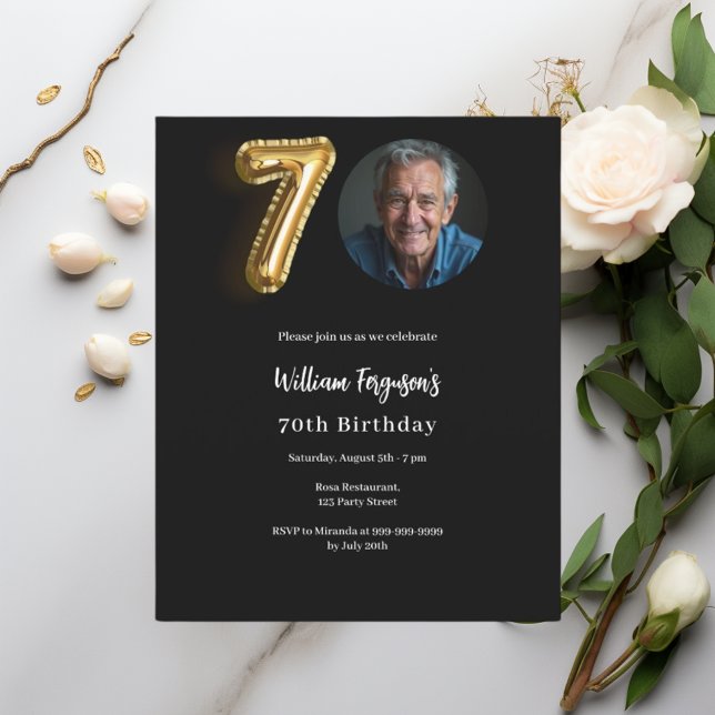 Svart fotoinbjudan till guld på 70-årsdagen (Skapare uppladdad)