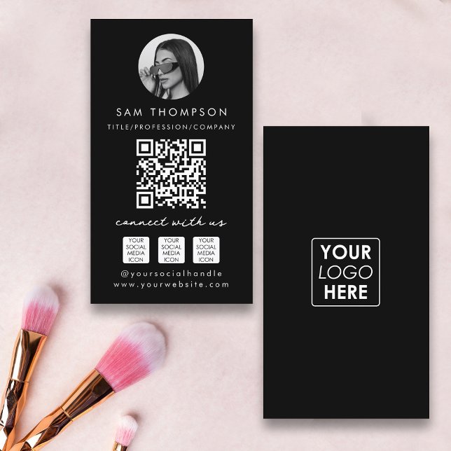 Svart fotoinfluencer-mall visitkort (Black Photo Influencer Template Business Card)