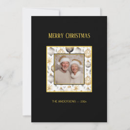 Svart fotojulkort för prydnadsföremål i Guld Silve Julkort