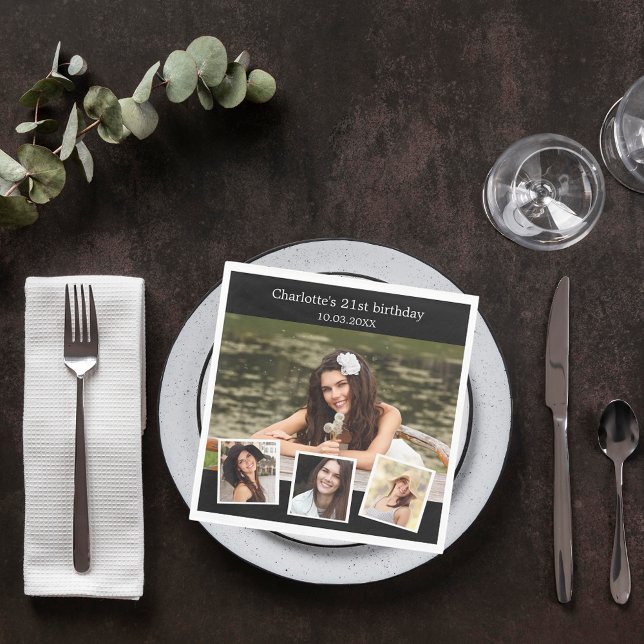 Svart fotokollage, födelsedagsfest pappersservett (Skapare uppladdad)