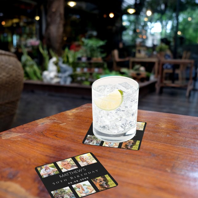 Svart fotokollage, födelsedagsfest underlägg papper kvadrat (Skapare uppladdad)