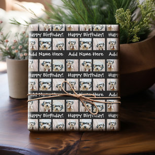 Svart fotokollage Grattis på födelsedagen Namn 6-k Presentpapper