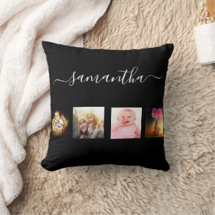 Svart fotokollage-monogramskript kudde