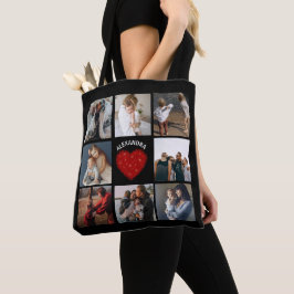 Svart fotokollage | Rustic Red eart Tote Bag Tygkasse