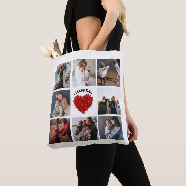 Svart fotokollage | Rustic Red eart Tote Bag Tygkasse (Närbild)
