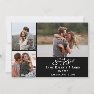 Svart fotokollage Save the Date-kort Spara Datumet