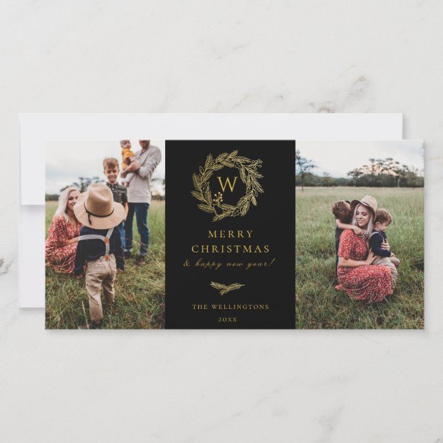 Svart fotokort med gyllene andedräkt Helgdag 2 Julkort (Framsida)