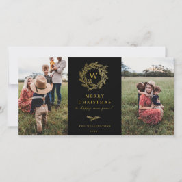 Svart fotokort med gyllene andedräkt Helgdag 2 Julkort