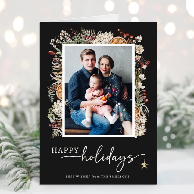 Svart fotomappade Helgdagskort Kort (Black Photo Folded Holiday Cards
)